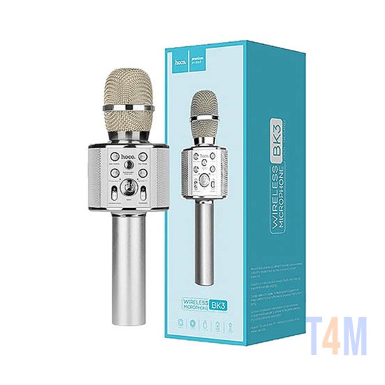 Microfone karaokê Hoco BK3 Cool Sound com Efeito de Reverberação KTV 1800 mAh Prata